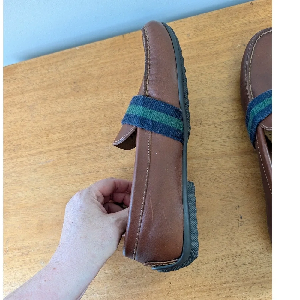 Polo Ralph Lauren Riali Leather Driving Loafers Men's 8D Brown Striped Buckle